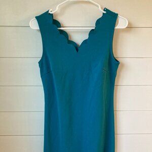 Nine West Teal A-Line Dress with Scalloped Detail